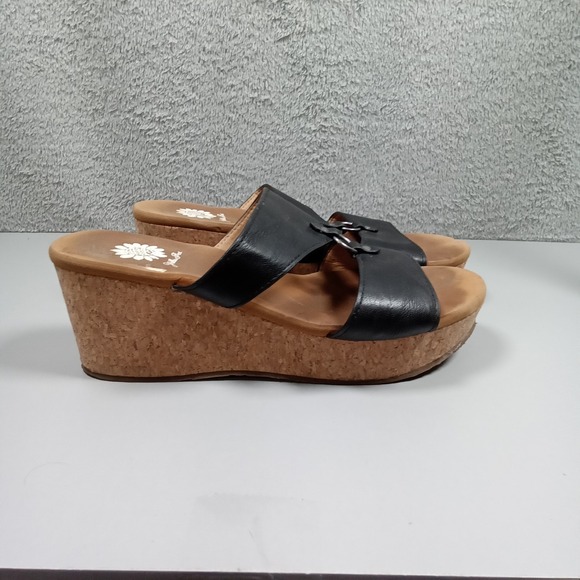 Yellow Box Shoes - Yellow Box‎ Akina Womens Black Cork Wedge Platform Slide Sandals Size 8